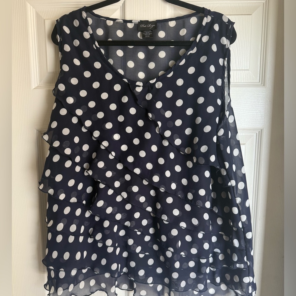 Pat Rego polka dot flutter sleeve plus size top